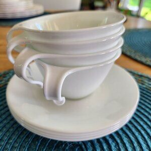 4 Corelle Winter Frost White Cup and Saucer Sets
